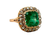 Victorian Era Rose Gold Colombian Emerald & Rose Cut Diamond Ring GIA