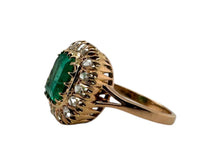 Victorian Era Rose Gold Colombian Emerald & Rose Cut Diamond Ring GIA