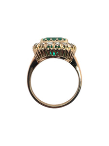 Victorian Era Rose Gold Colombian Emerald & Rose Cut Diamond Ring GIA