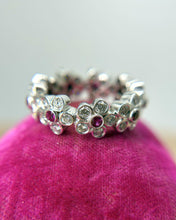 Platinum Ruby & Diamond Flower Eternity Band Size 6.5
