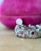 Platinum Ruby & Diamond Flower Eternity Band Size 6.5