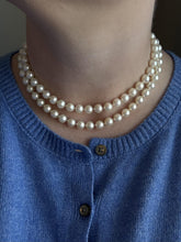 Vintage Double Strand Pearl Necklace White Gold Diamond Clasp