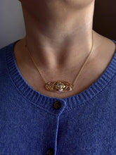 Vintage Edwardian Era Blue Zircon Brooch Conversion Necklace 14K Yellow Gold