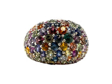 18K White Gold Rainbow Sapphire Dome Ring