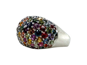 18K White Gold Rainbow Sapphire Dome Ring