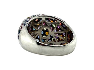18K White Gold Rainbow Sapphire Dome Ring
