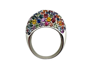 18K White Gold Rainbow Sapphire Dome Ring