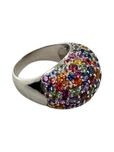 18K White Gold Rainbow Sapphire Dome Ring