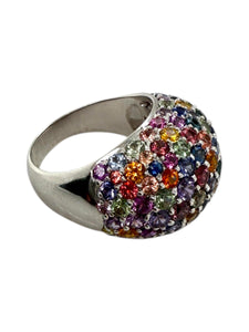 18K White Gold Rainbow Sapphire Dome Ring