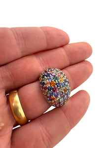18K White Gold Rainbow Sapphire Dome Ring