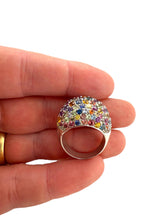 18K White Gold Rainbow Sapphire Dome Ring