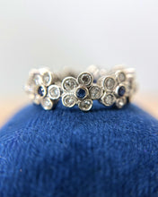 Platinum Sapphire & Diamond Flower Eternity Band Size 6.5