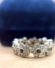 Platinum Sapphire & Diamond Flower Eternity Band Size 6.5
