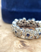 Platinum Sapphire & Diamond Flower Eternity Band Size 6.5
