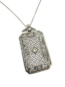 Art Deco White Gold Filigree Necklace