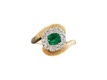 Retro Emerald & Diamond Cocktail Ring 14K Yellow Gold