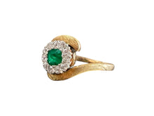 Retro Emerald & Diamond Cocktail Ring 14K Yellow Gold