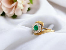 Retro Emerald & Diamond Cocktail Ring 14K Yellow Gold