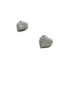 14K White Gold Pave Diamond Heart Earrings