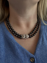 Double Strand Pearl Necklace 14KW Gold Diamond Clasp