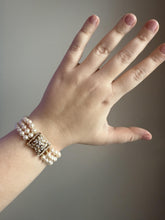 Vintage Triple Strand Pearl Bracelet Diamond Clasp 14K Yellow Gold