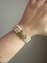 Vintage Triple Strand Pearl Bracelet Diamond Clasp 14K Yellow Gold