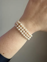 Vintage Triple Strand Pearl Bracelet Diamond Clasp 14K Yellow Gold