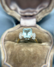 Vintage 14k Yellow and White Gold Aquamarine and Diamond Ring