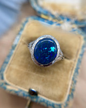 Vintage Edwardian Platinum 3 Carat Black Opal Ring
