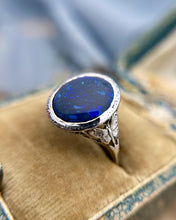 Vintage Edwardian Platinum 3 Carat Black Opal Ring