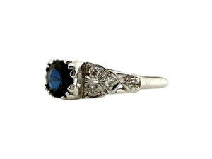 Platinum Vintage Sapphire Solitaire Engagement Ring