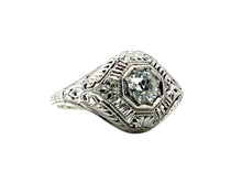 Art Deco Filigree Old European Cut Diamond Ring 18K White Gold