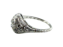 Art Deco Filigree Old European Cut Diamond Ring 18K White Gold