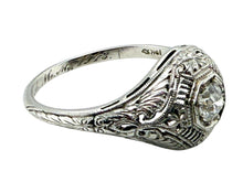 Art Deco Filigree Old European Cut Diamond Ring 18K White Gold