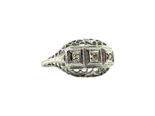 Art Deco Three Dainty Stone Cocktail Ring 18K White Gold