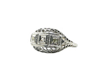 Art Deco Three Dainty Stone Cocktail Ring 18K White Gold