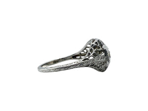 Art Deco Three Dainty Stone Cocktail Ring 18K White Gold