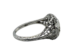Art Deco Three Dainty Stone Cocktail Ring 18K White Gold