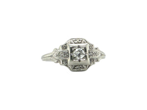 Dainty Vintage Diamond Ring 18K White Gold
