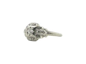 Dainty Vintage Diamond Ring 18K White Gold