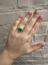 Vintage 4.98 Carat Colombian Emerald French Cut Diamond Platinum Ring GIA