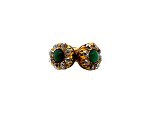 Dainty Antique Turquoise & Old Mine Cut Diamond Stud Earrings 14K Yellow Gold