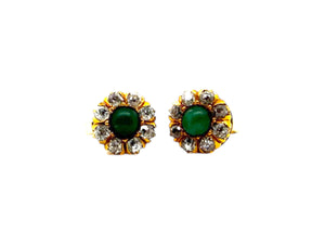 Dainty Antique Turquoise & Old Mine Cut Diamond Stud Earrings 14K Yellow Gold