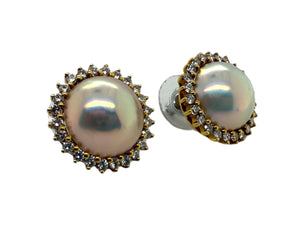 Mabe Pearl Diamond Halo Earrings 18K Yellow Gold