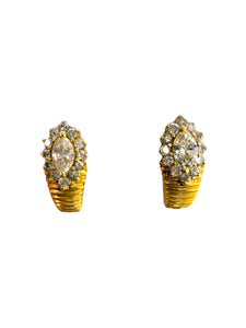 Retro Yellow Gold Marquise Diamond Earrings
