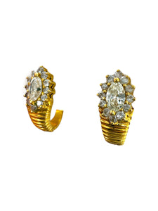 Retro Yellow Gold Marquise Diamond Earrings