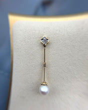 Vintage Freshwater Pearl and Diamond 14k Yellow Gold Dangle Earrings