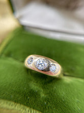 Antique Gypsy Set 3 Stone Old European Cut Diamond Ring 14K Yellow Gold