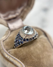 Contemporary Estate Aquamarine Sapphire & Diamond Ring 14K White Gold