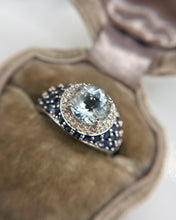 Contemporary Estate Aquamarine Sapphire & Diamond Ring 14K White Gold